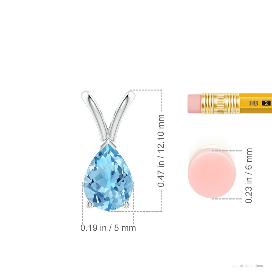 7x5mm A V-Bale Pear-Shaped Swiss Blue Topaz Solitaire Pendant in S999 Silver ruler