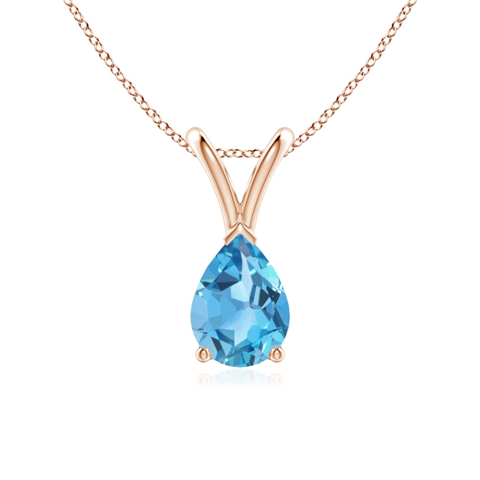 7x5mm AA V-Bale Pear-Shaped Swiss Blue Topaz Solitaire Pendant in Rose Gold 