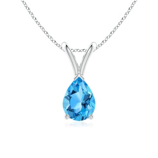 7x5mm AAA V-Bale Pear-Shaped Swiss Blue Topaz Solitaire Pendant in 9K White Gold