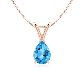 7x5mm AAA V-Bale Pear-Shaped Swiss Blue Topaz Solitaire Pendant in Rose Gold