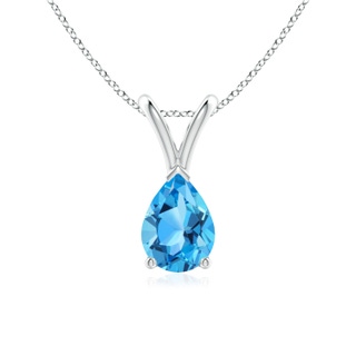 7x5mm AAA V-Bale Pear-Shaped Swiss Blue Topaz Solitaire Pendant in White Gold
