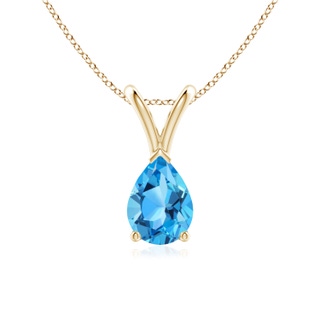 7x5mm AAA V-Bale Pear-Shaped Swiss Blue Topaz Solitaire Pendant in Yellow Gold