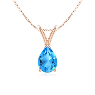 7x5mm AAAA V-Bale Pear-Shaped Swiss Blue Topaz Solitaire Pendant in 9K Rose Gold