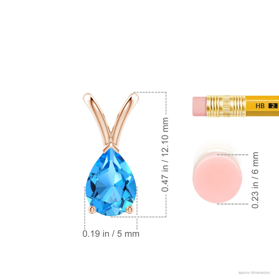 7x5mm AAAA V-Bale Pear-Shaped Swiss Blue Topaz Solitaire Pendant in 9K Rose Gold ruler
