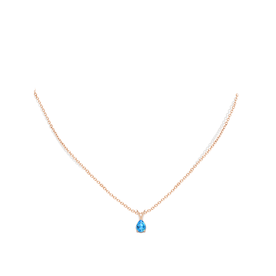 7x5mm AAAA V-Bale Pear-Shaped Swiss Blue Topaz Solitaire Pendant in 9K Rose Gold pen