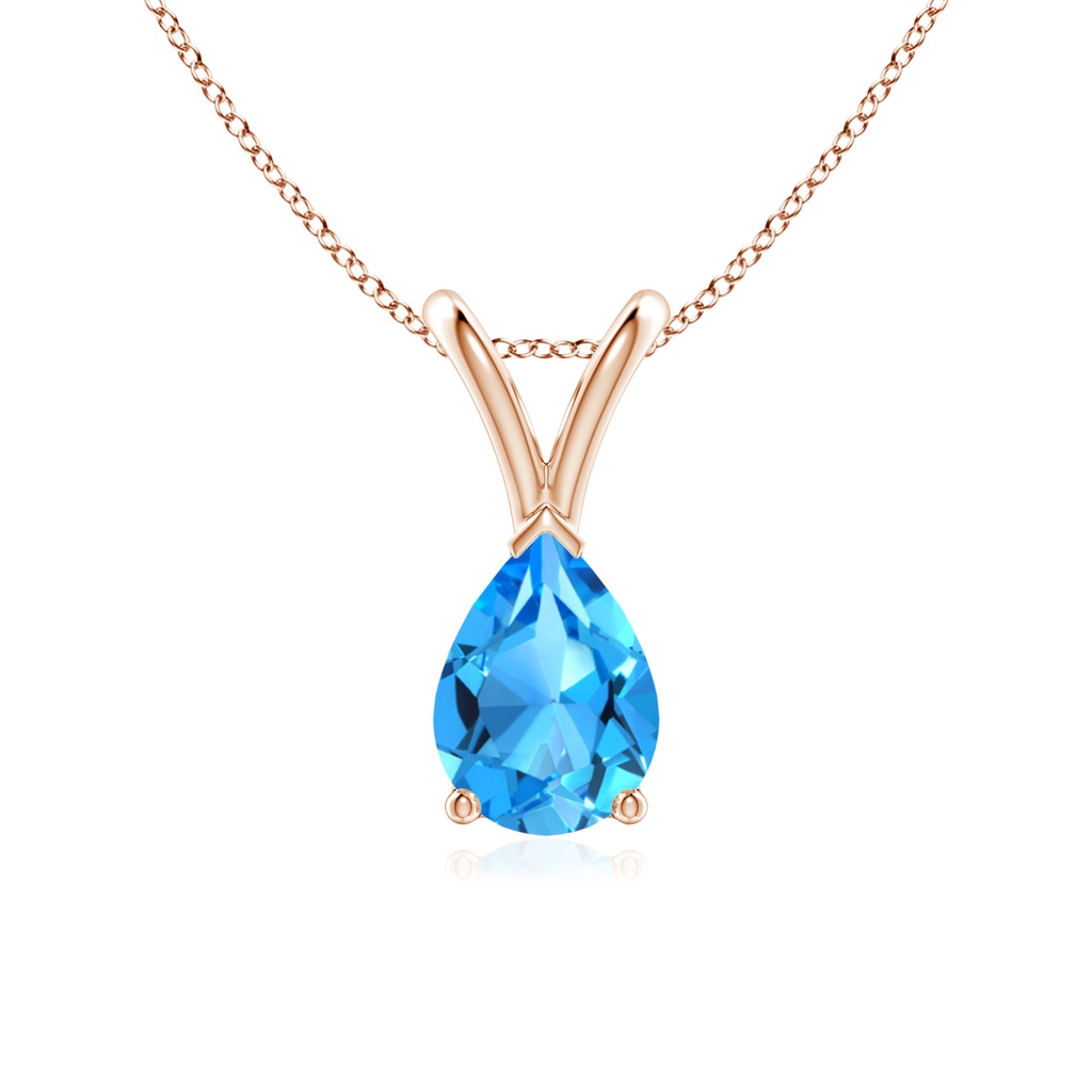 7x5mm AAAA V-Bale Pear-Shaped Swiss Blue Topaz Solitaire Pendant in Rose Gold