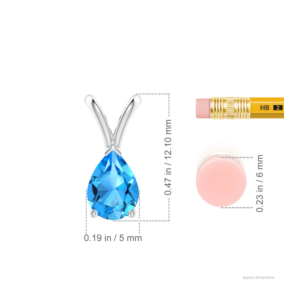 7x5mm AAAA V-Bale Pear-Shaped Swiss Blue Topaz Solitaire Pendant in White Gold ruler