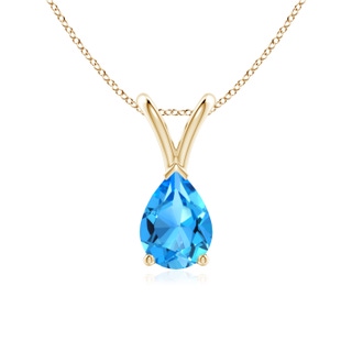7x5mm AAAA V-Bale Pear-Shaped Swiss Blue Topaz Solitaire Pendant in Yellow Gold