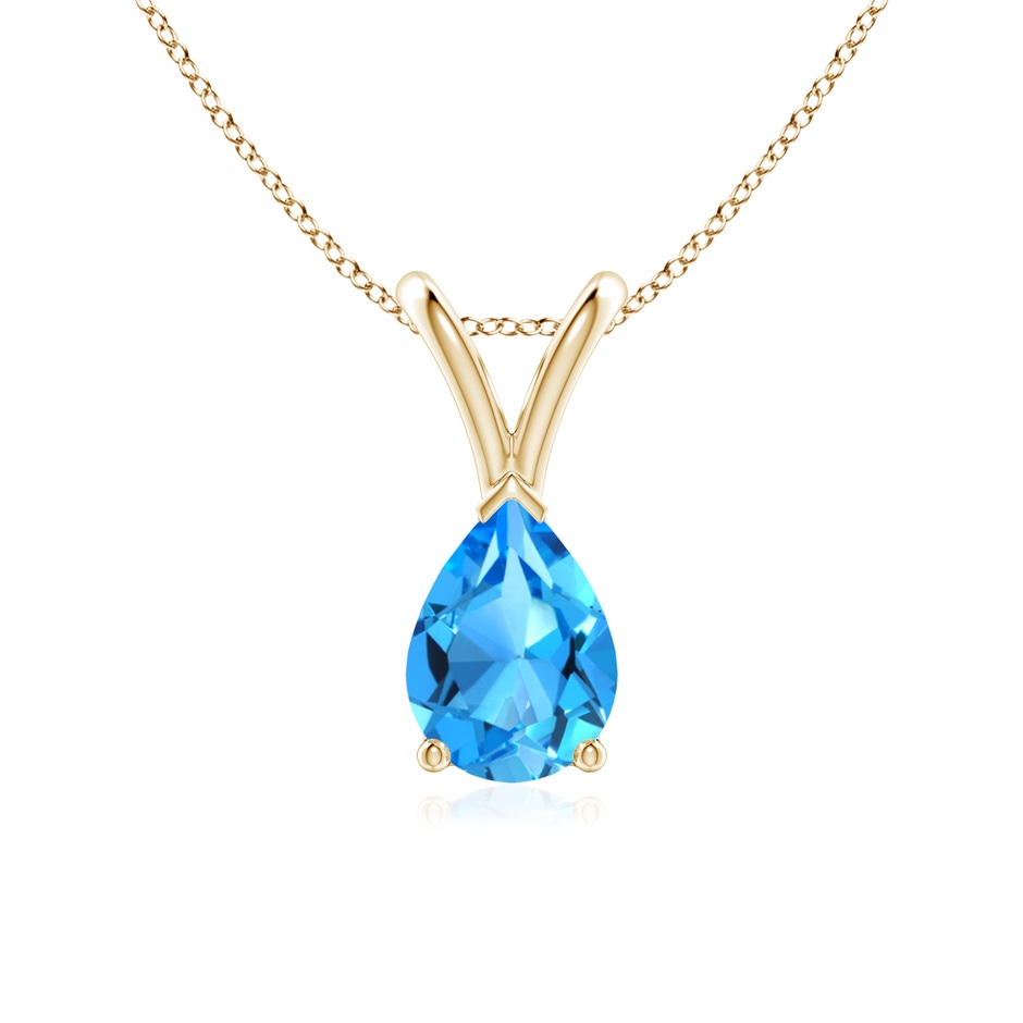 7x5mm AAAA V-Bale Pear-Shaped Swiss Blue Topaz Solitaire Pendant in Yellow Gold 
