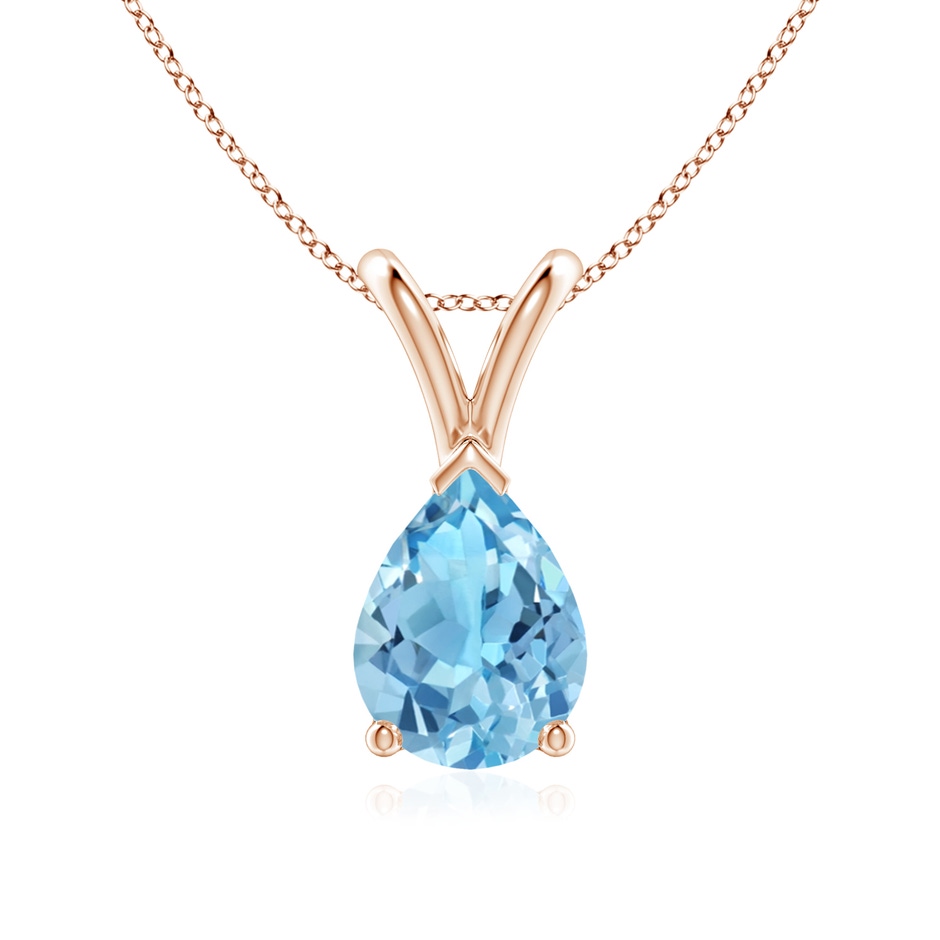 8x6mm A V-Bale Pear-Shaped Swiss Blue Topaz Solitaire Pendant in 18K Rose Gold 