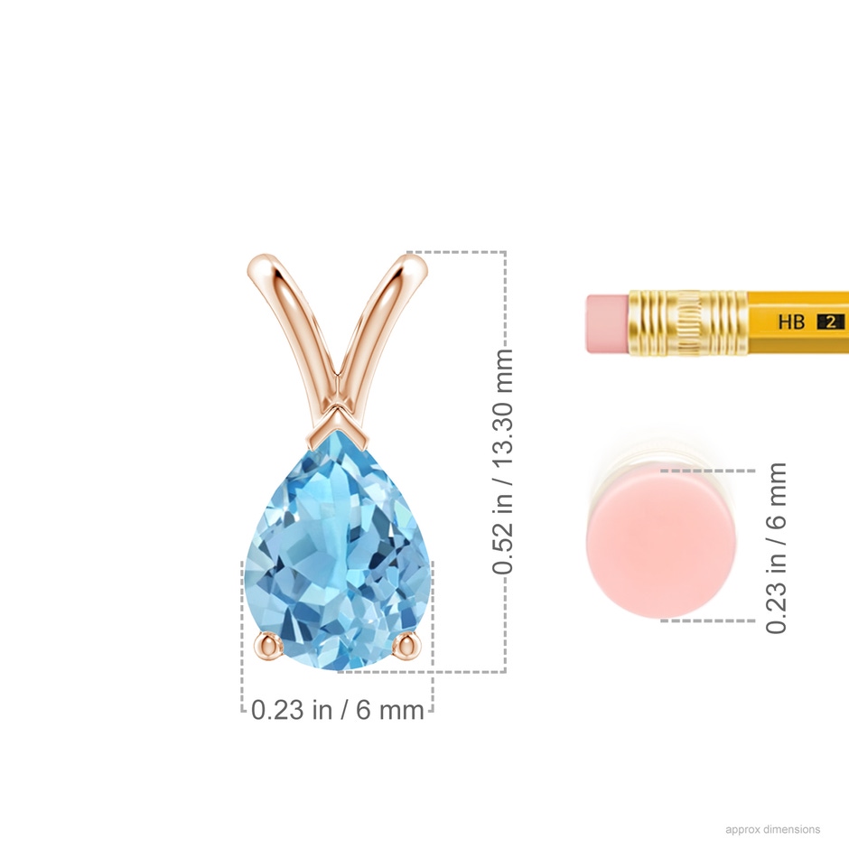 8x6mm A V-Bale Pear-Shaped Swiss Blue Topaz Solitaire Pendant in 18K Rose Gold ruler