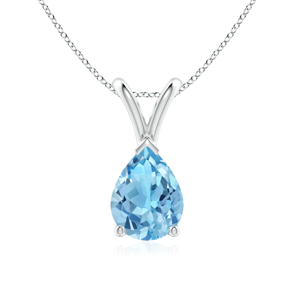 8x6mm A V-Bale Pear-Shaped Swiss Blue Topaz Solitaire Pendant in 18K White Gold 