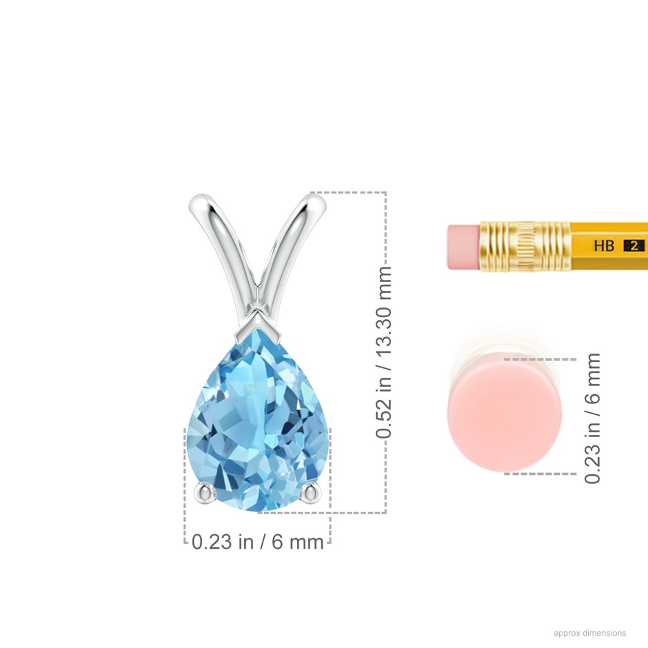 8x6mm A V-Bale Pear-Shaped Swiss Blue Topaz Solitaire Pendant in 18K White Gold ruler