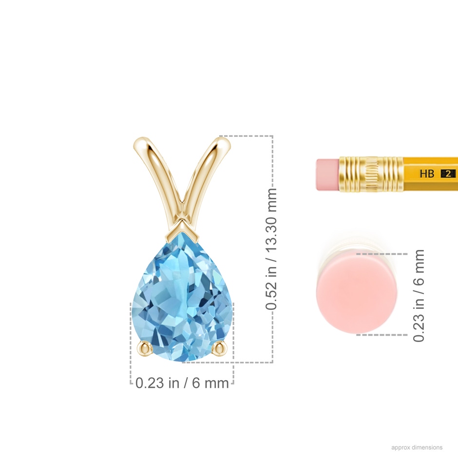 8x6mm A V-Bale Pear-Shaped Swiss Blue Topaz Solitaire Pendant in Yellow Gold ruler