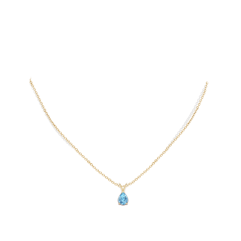 8x6mm A V-Bale Pear-Shaped Swiss Blue Topaz Solitaire Pendant in Yellow Gold pen