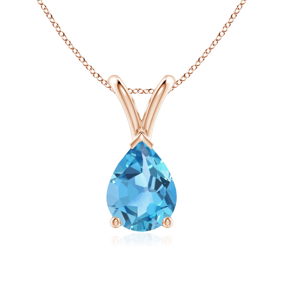 8x6mm AA V-Bale Pear-Shaped Swiss Blue Topaz Solitaire Pendant in 18K Rose Gold 