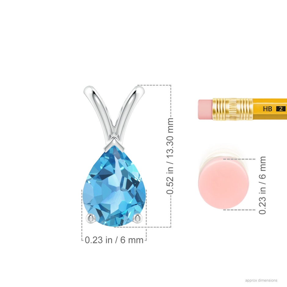 8x6mm AA V-Bale Pear-Shaped Swiss Blue Topaz Solitaire Pendant in 18K White Gold ruler