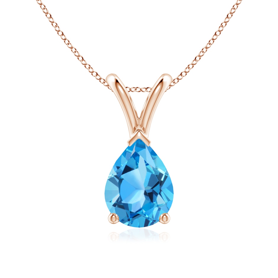 8x6mm AAA V-Bale Pear-Shaped Swiss Blue Topaz Solitaire Pendant in 18K Rose Gold 