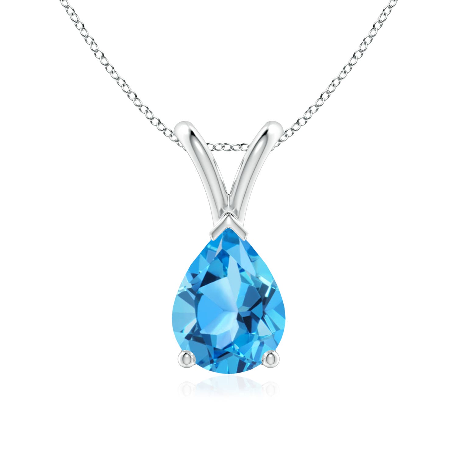 8x6mm AAA V-Bale Pear-Shaped Swiss Blue Topaz Solitaire Pendant in 18CT White Gold