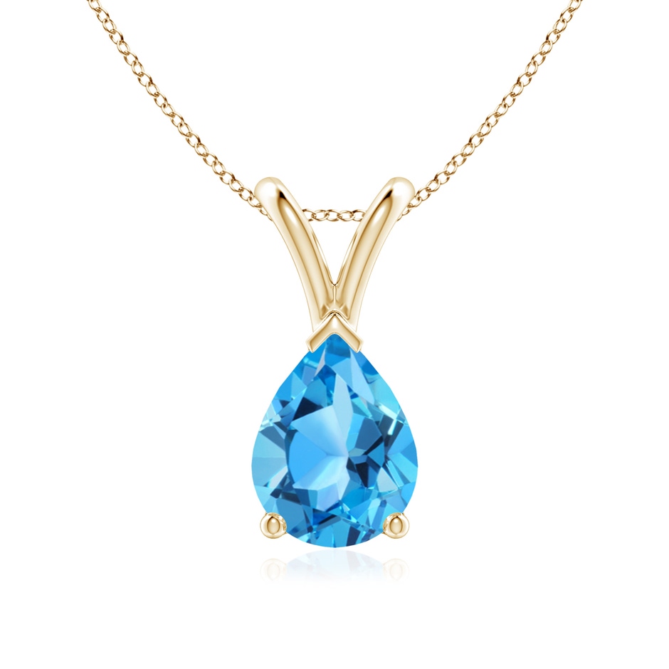 8x6mm AAA V-Bale Pear-Shaped Swiss Blue Topaz Solitaire Pendant in 18K Yellow Gold 