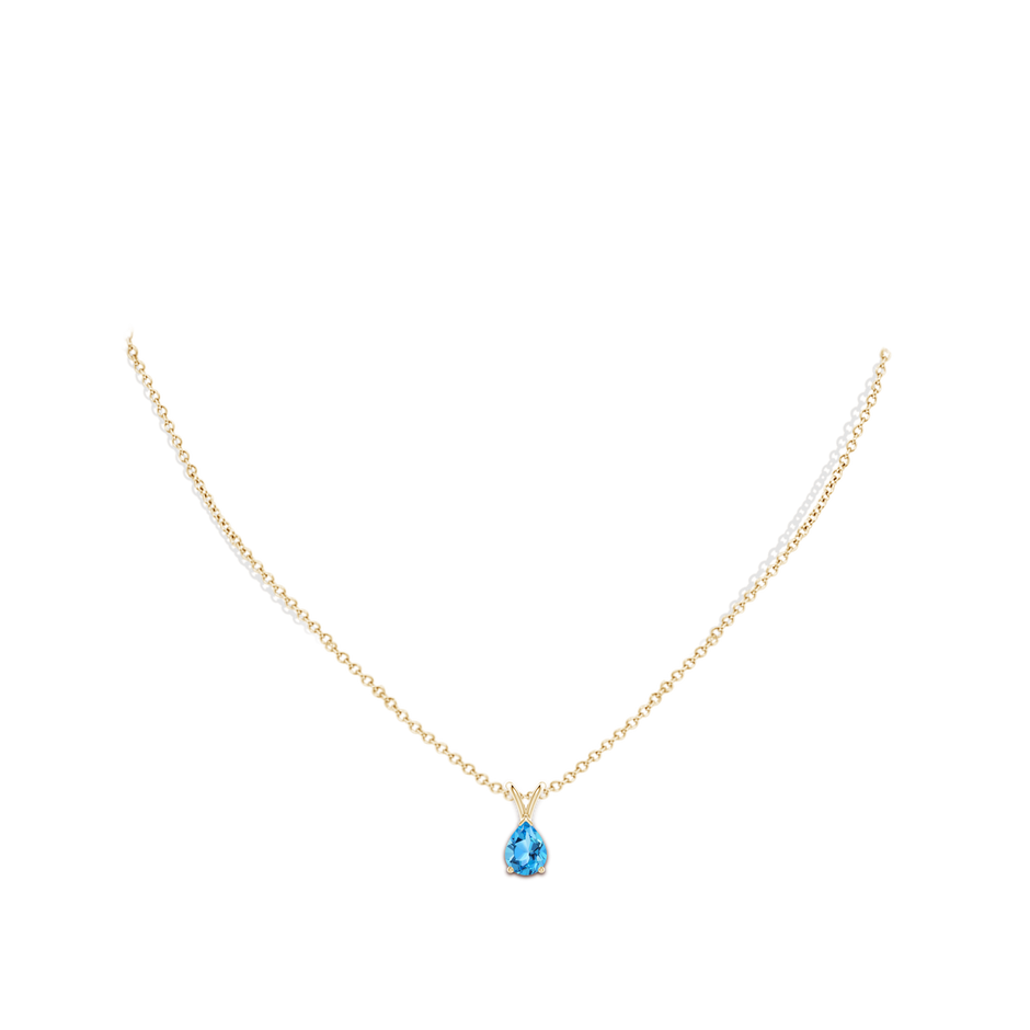 8x6mm AAA V-Bale Pear-Shaped Swiss Blue Topaz Solitaire Pendant in 18K Yellow Gold pen