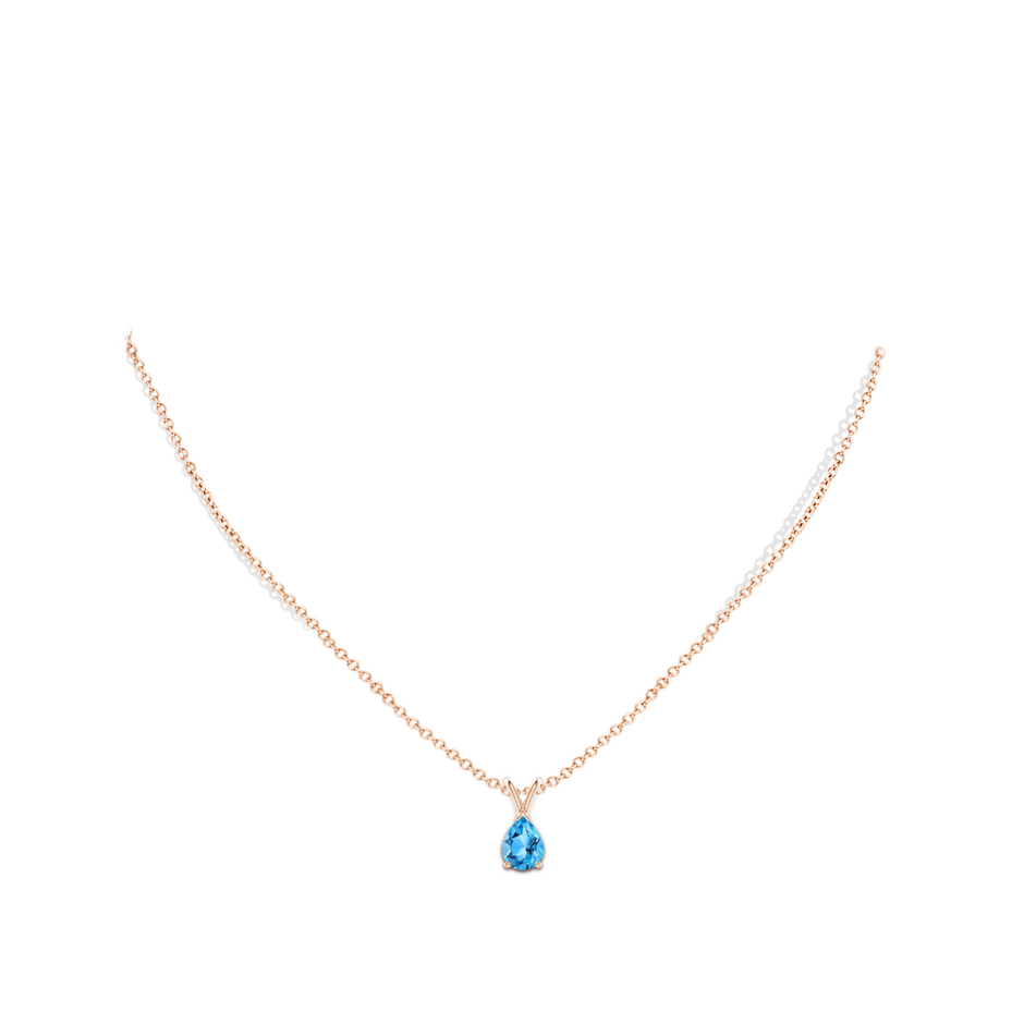 8x6mm AAA V-Bale Pear-Shaped Swiss Blue Topaz Solitaire Pendant in Rose Gold pen