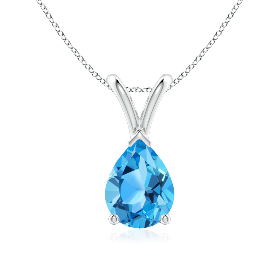 8x6mm AAA V-Bale Pear-Shaped Swiss Blue Topaz Solitaire Pendant in S999 Silver 