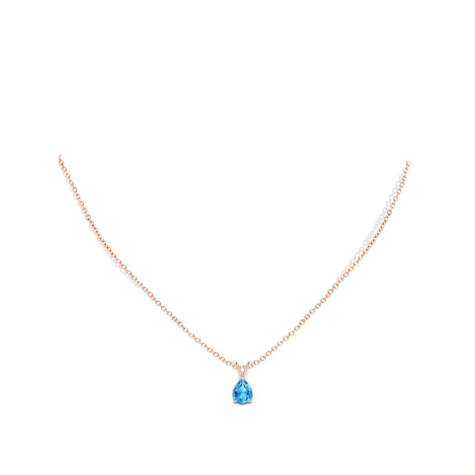 8x6mm AAAA V-Bale Pear-Shaped Swiss Blue Topaz Solitaire Pendant in 18K Rose Gold pen