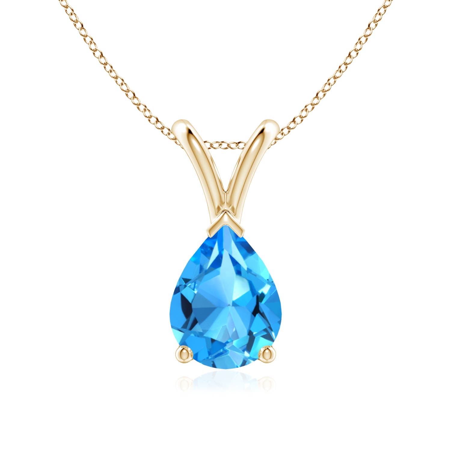 8x6mm AAAA V-Bale Pear-Shaped Swiss Blue Topaz Solitaire Pendant in 18CT Yellow Gold