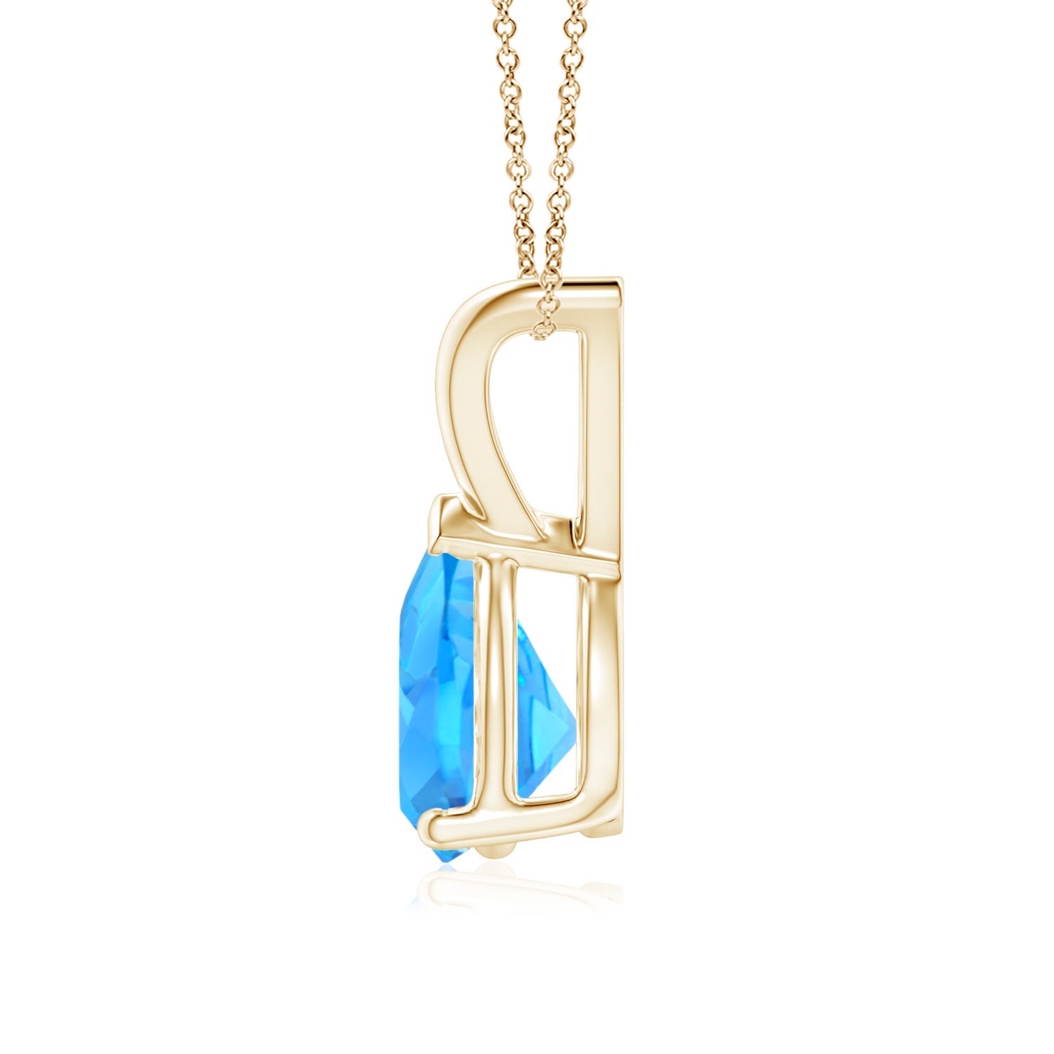 8x6mm AAAA V-Bale Pear-Shaped Swiss Blue Topaz Solitaire Pendant in 18K Yellow Gold