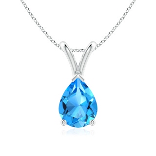 8x6mm AAAA V-Bale Pear-Shaped Swiss Blue Topaz Solitaire Pendant in P950 Platinum