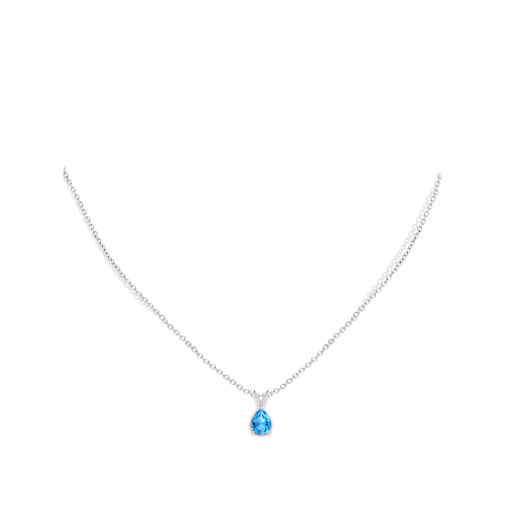 8x6mm AAAA V-Bale Pear-Shaped Swiss Blue Topaz Solitaire Pendant in P950 Platinum Body-Neck