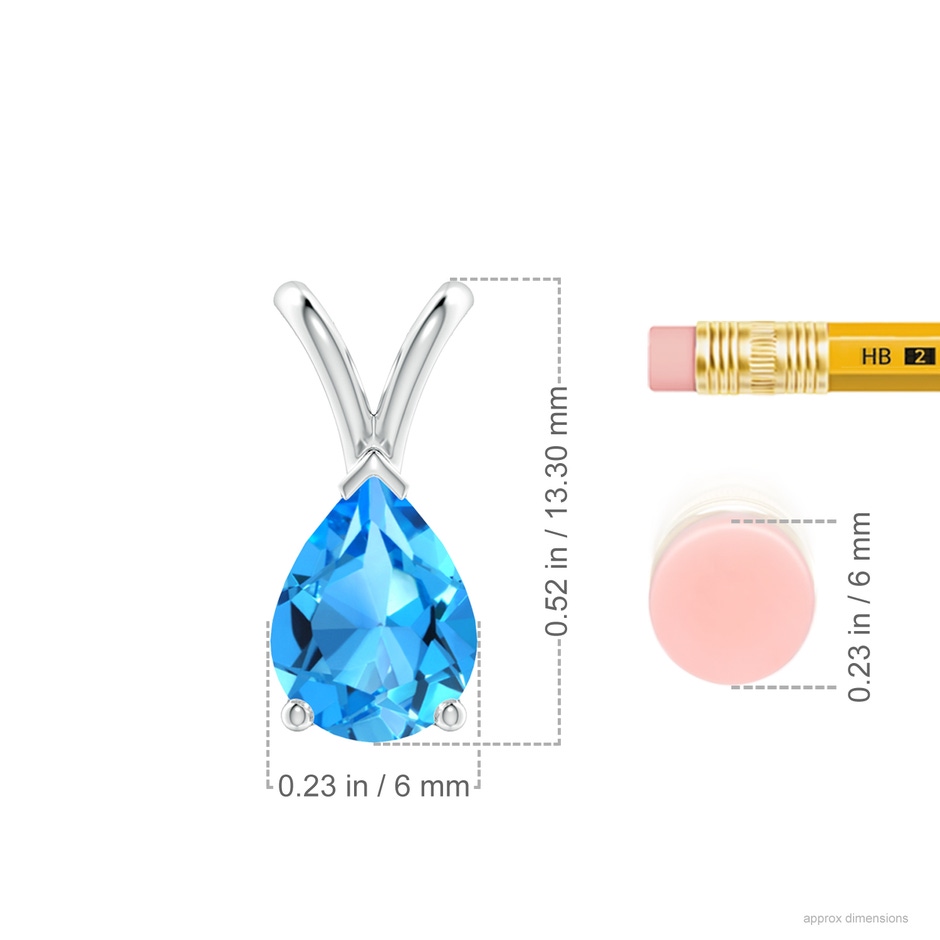 8x6mm AAAA V-Bale Pear-Shaped Swiss Blue Topaz Solitaire Pendant in S999 Silver ruler