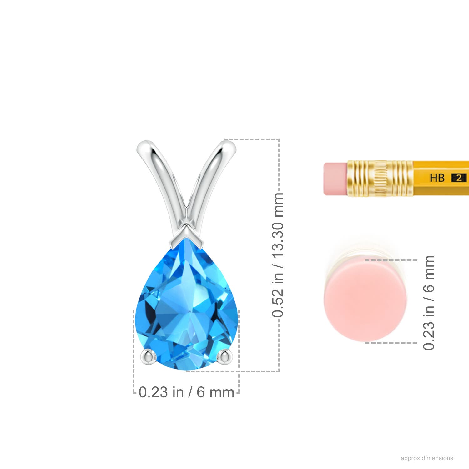 8x6mm AAAA V-Bale Pear-Shaped Swiss Blue Topaz Solitaire Pendant in White Gold - ruler