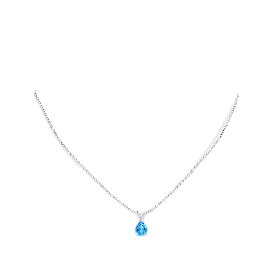 8x6mm AAAA V-Bale Pear-Shaped Swiss Blue Topaz Solitaire Pendant in White Gold body-neck