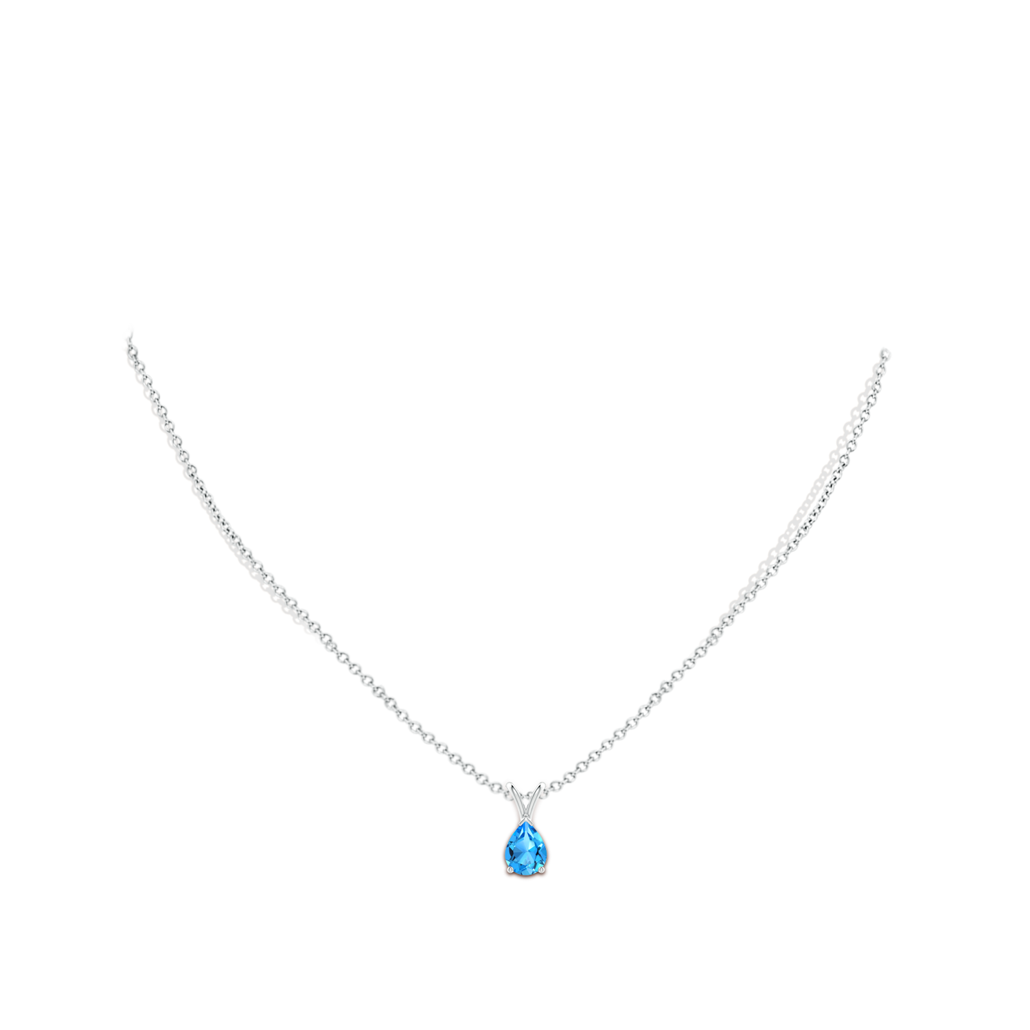 8x6mm AAAA V-Bale Pear-Shaped Swiss Blue Topaz Solitaire Pendant in White Gold - body_neck