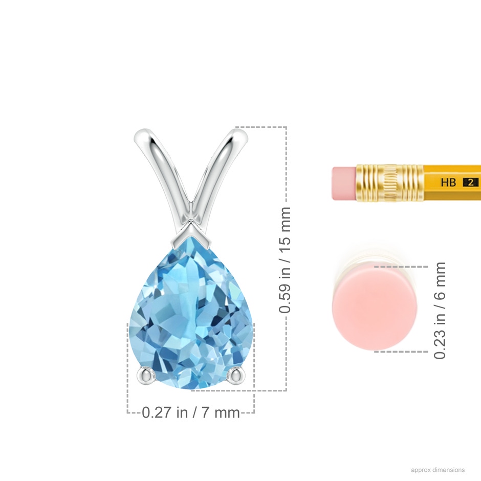 9x7mm A V-Bale Pear-Shaped Swiss Blue Topaz Solitaire Pendant in S999 Silver ruler