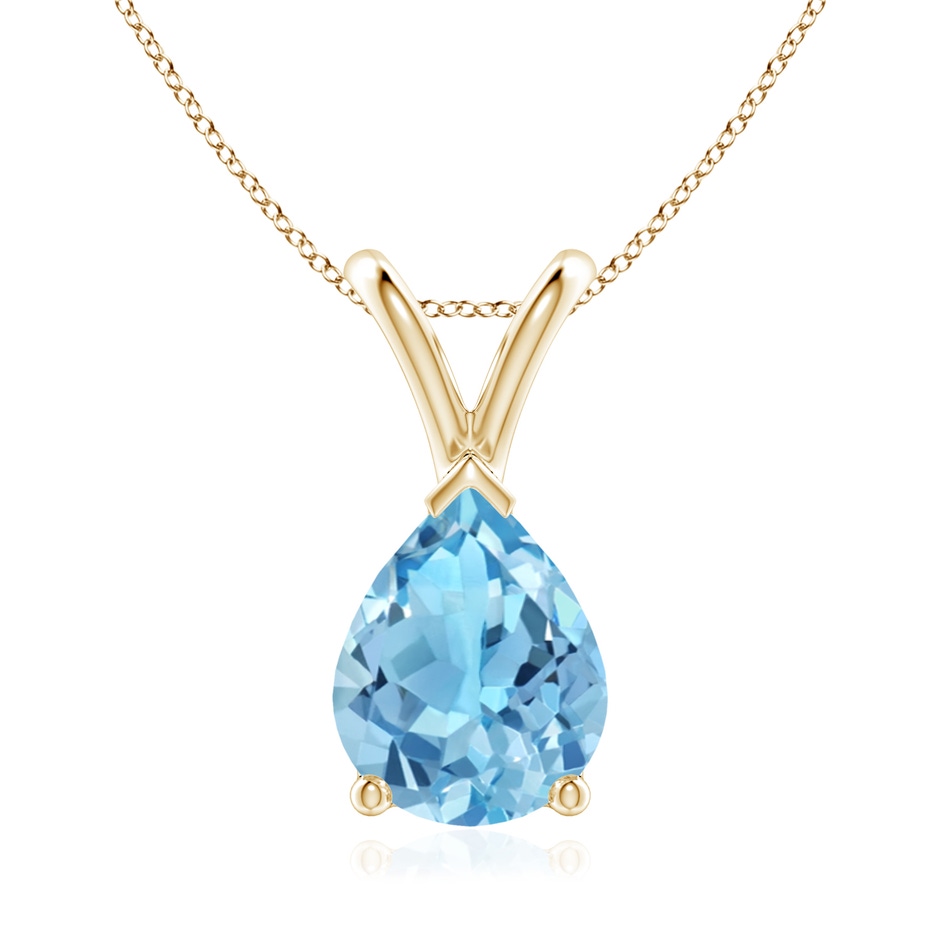 9x7mm A V-Bale Pear-Shaped Swiss Blue Topaz Solitaire Pendant in Yellow Gold 