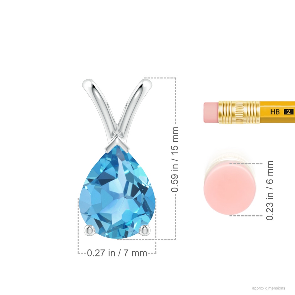 9x7mm AA V-Bale Pear-Shaped Swiss Blue Topaz Solitaire Pendant in White Gold ruler
