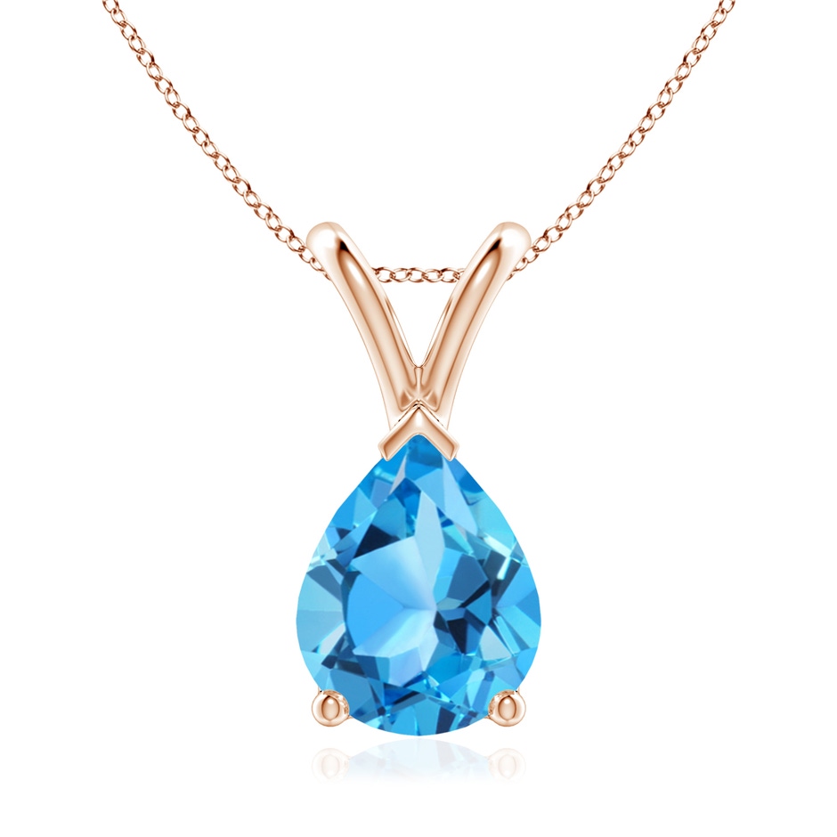 9x7mm AAA V-Bale Pear-Shaped Swiss Blue Topaz Solitaire Pendant in 18K Rose Gold 