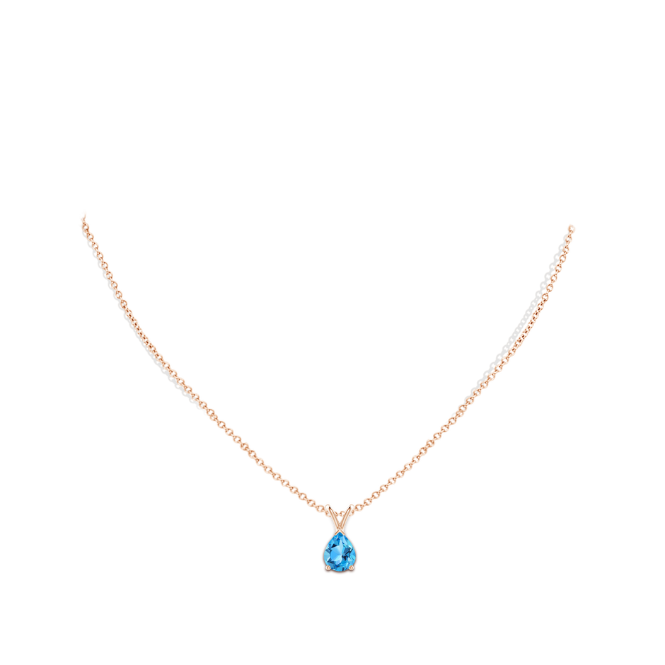 9x7mm AAA V-Bale Pear-Shaped Swiss Blue Topaz Solitaire Pendant in 18K Rose Gold pen