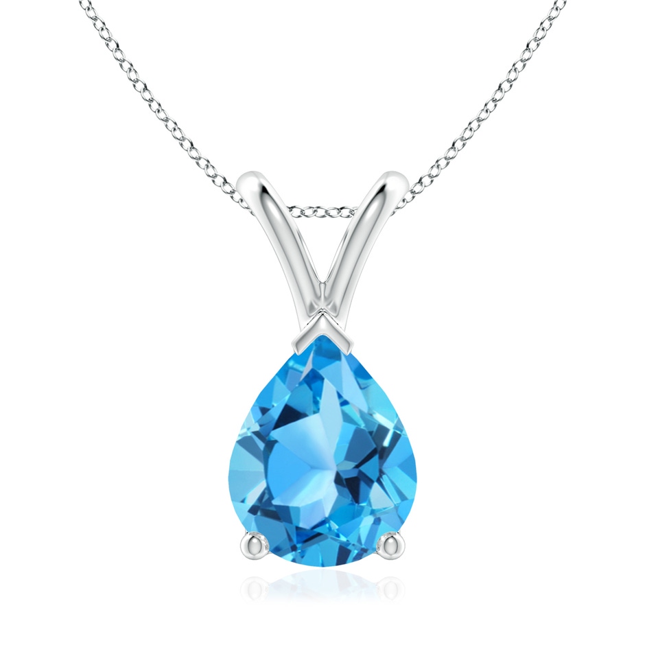 9x7mm AAA V-Bale Pear-Shaped Swiss Blue Topaz Solitaire Pendant in 18K White Gold 