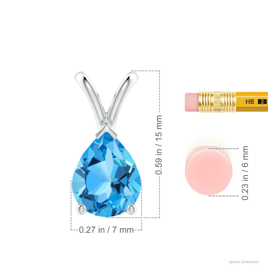 9x7mm AAA V-Bale Pear-Shaped Swiss Blue Topaz Solitaire Pendant in 18K White Gold ruler