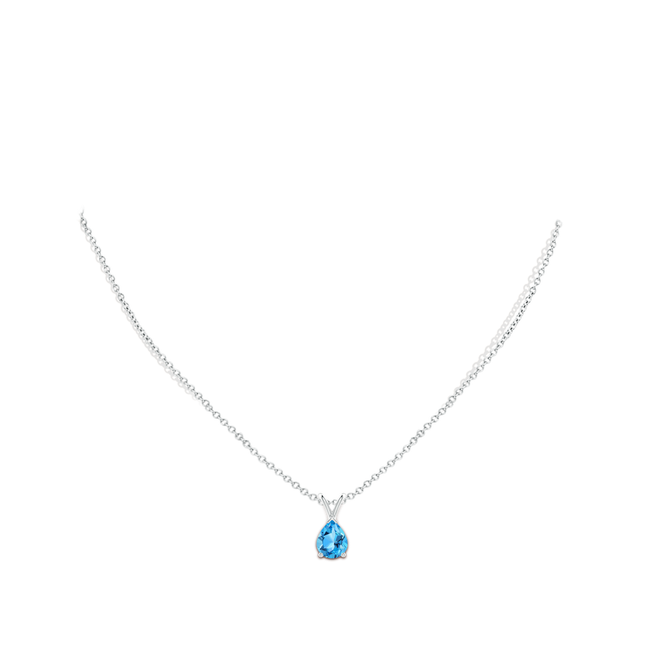 9x7mm AAA V-Bale Pear-Shaped Swiss Blue Topaz Solitaire Pendant in 18K White Gold pen