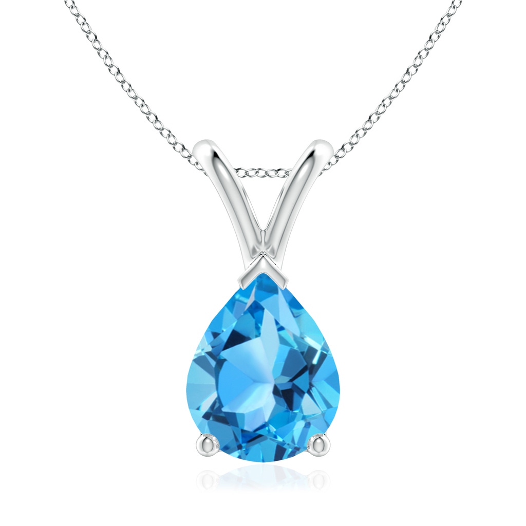 9x7mm AAA V-Bale Pear-Shaped Swiss Blue Topaz Solitaire Pendant in White Gold