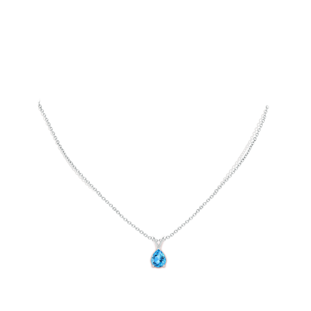 9x7mm AAA V-Bale Pear-Shaped Swiss Blue Topaz Solitaire Pendant in White Gold Body-Neck