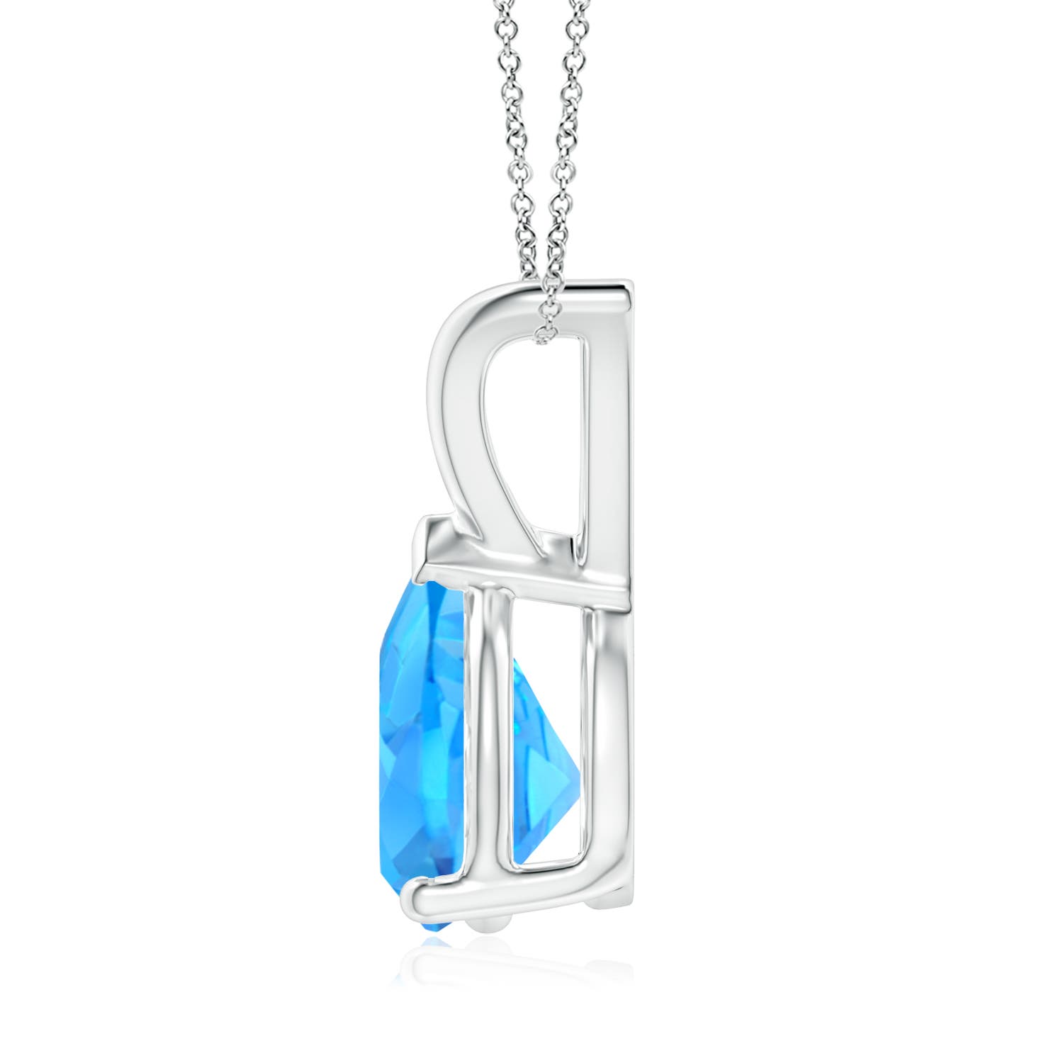 9x7mm AAAA V-Bale Pear-Shaped Swiss Blue Topaz Solitaire Pendant in 18K White Gold