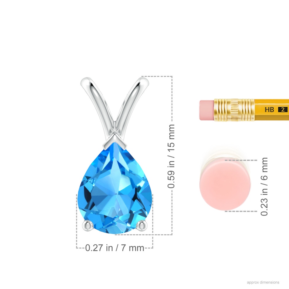 9x7mm AAAA V-Bale Pear-Shaped Swiss Blue Topaz Solitaire Pendant in P950 Platinum ruler