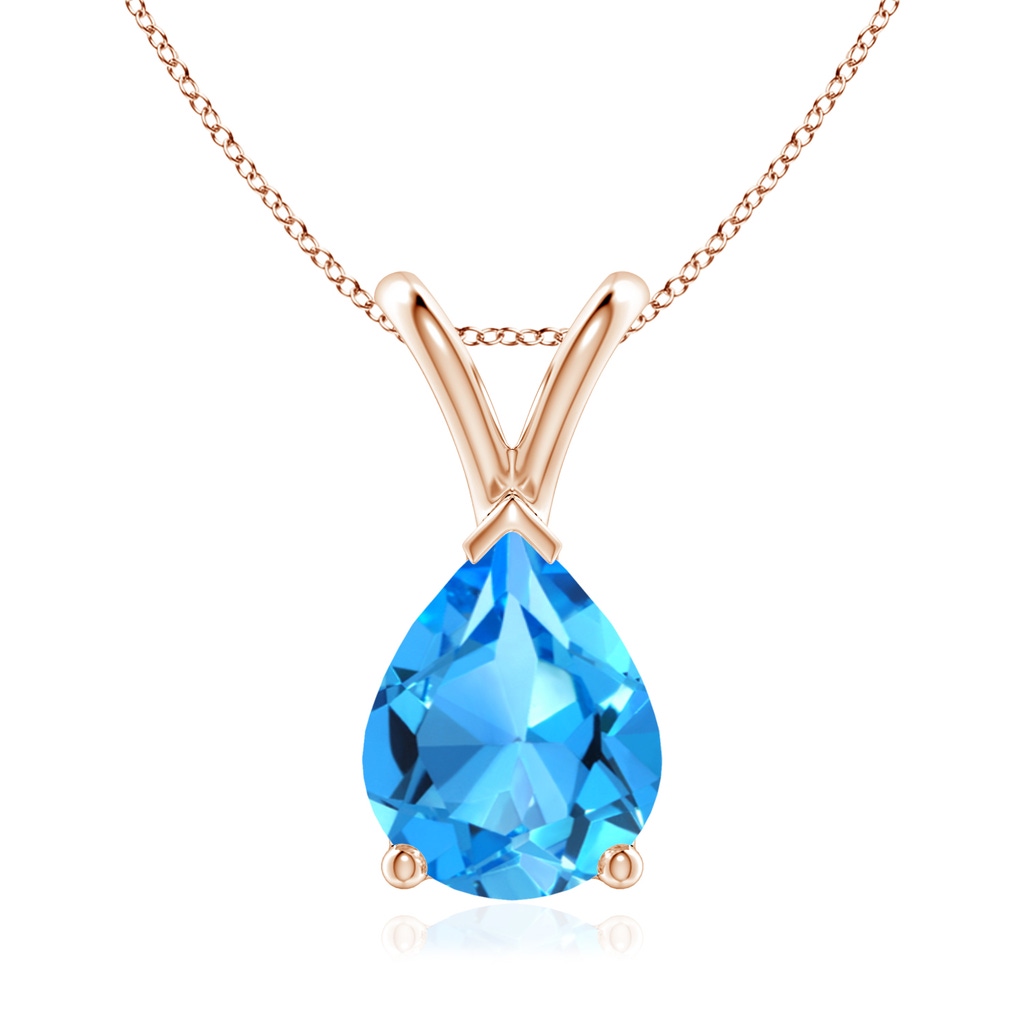 9x7mm AAAA V-Bale Pear-Shaped Swiss Blue Topaz Solitaire Pendant in Rose Gold