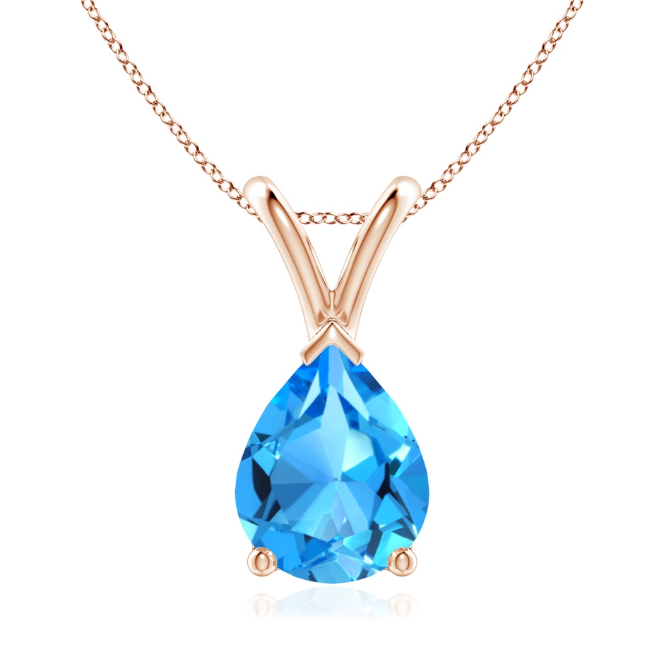 9x7mm AAAA V-Bale Pear-Shaped Swiss Blue Topaz Solitaire Pendant in Rose Gold 